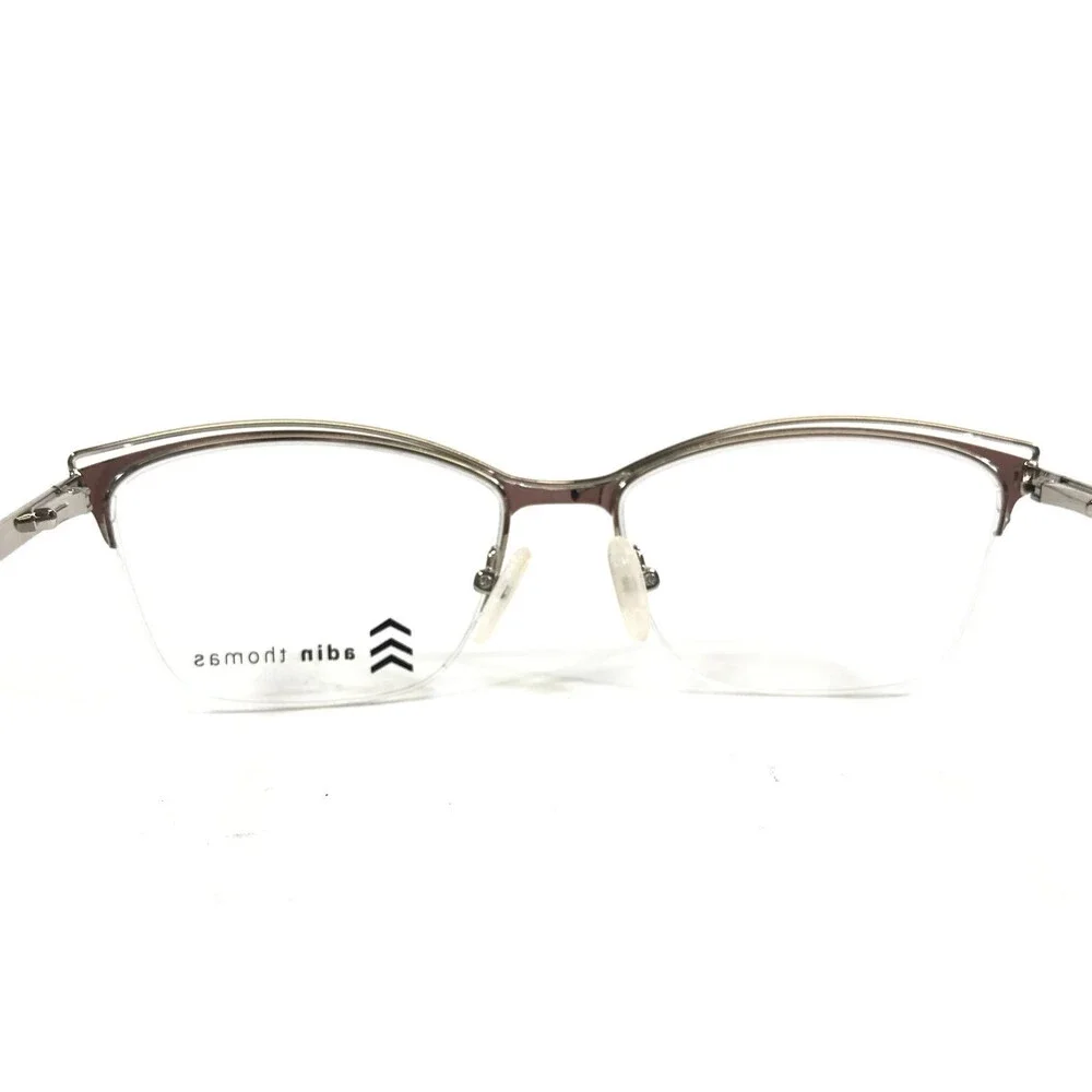 Adin Thomas Eyeglasses Frames AT-426 C1 Black Silver Cat Eye Half Rim 52-16-135